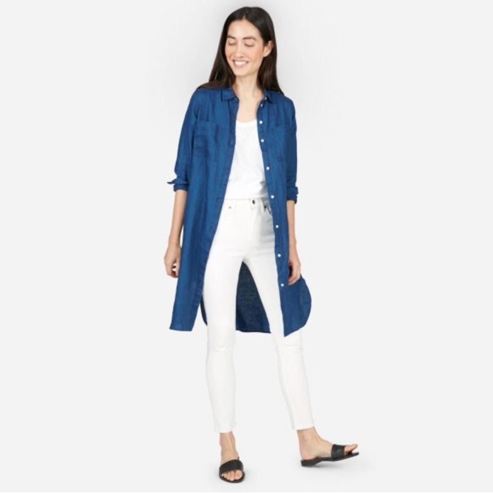New with Tags / NWOT Everlane The Indigo Linen Shirt Dress Button Up Tunic Dress